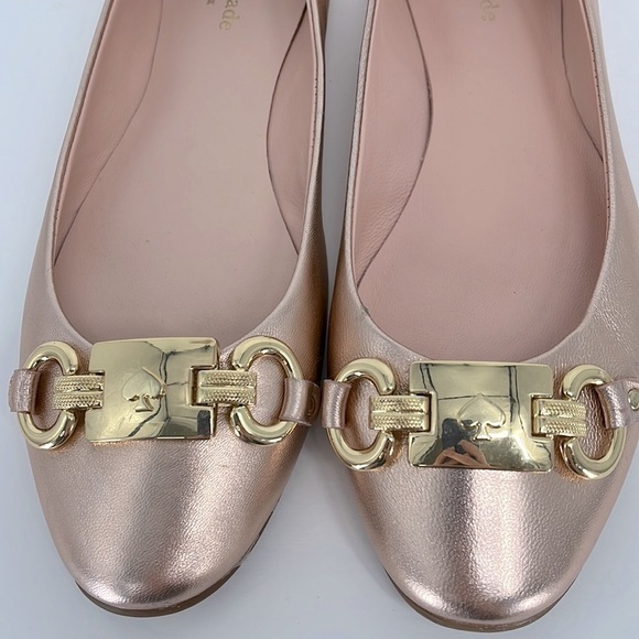 Kate Spade Pink Leather Phoebe Flats Light Blush Pink with Gold Buckle - Picture 7 of 16